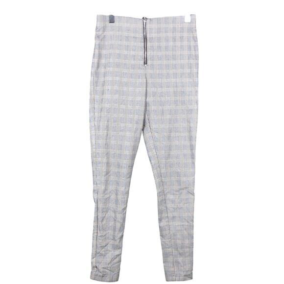 Zara Women Pants Gray Multicolored Stripe Pull On Front Zip Ankle Stretch Medium - Picture 1 of 11